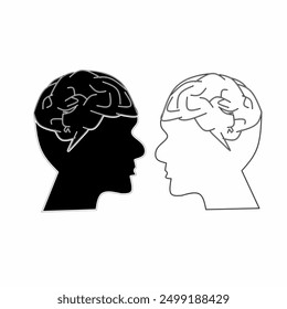 illustration of a thinking person. vector black and white human brain icon on a white background