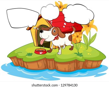Illustration of a thinking pet beside his doghouse