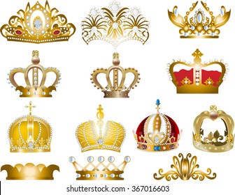 illustration with thirteen crowns isolated on white background