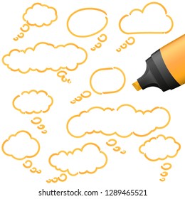 illustration of thought bubbles drawn with highlighter colored orange