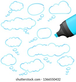 illustration of thought bubbles drawn with highlighter colored blue
