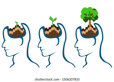 Illustration of thought ideas,tree growth sequence,environmental conservation concepts