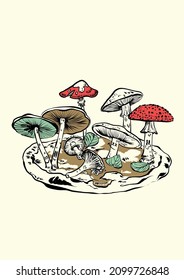 Illustration thought for kid's textile. Pizza with funny mushrooms :)