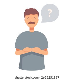 Illustration of a thoughtful man with arms crossed and a question mark in a thought bubble