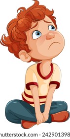 Illustration of a thoughtful young boy sitting down