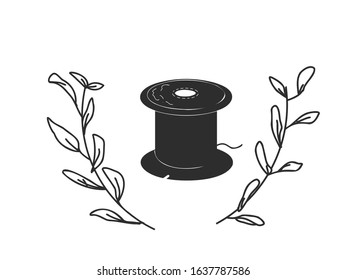 It is an illustration of a thread drawn in antique with ink.