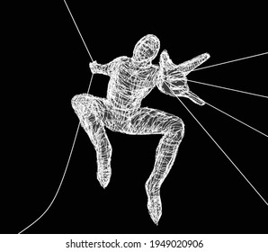 Die Illustration des Fadengarns wird zu einer übermenschlichen Figur, die mit Licht fotografieren kann, was für Produktdesign hervorragend ist