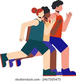 Illustration of three abstract athletes running in a tank top and shorts. Running athletes flat design illustration.