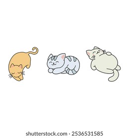 Illustration of Three Adorable Cartoon Cats in Playful Stances
