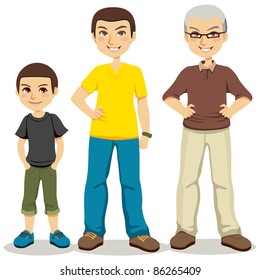 Illustration of three ages of men from child to senior