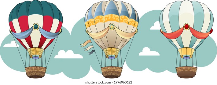 illustration of three air balloons for travel enjoy vector graphic