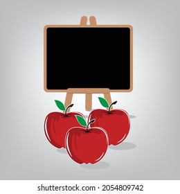 Illustration of  three apples image front side of black board. Apples and Chalk board vector image.