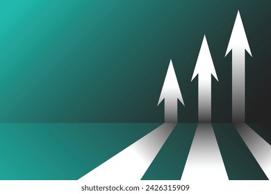 Illustration of three arrows pointing upward, the concept of progress and growth of business and investment.