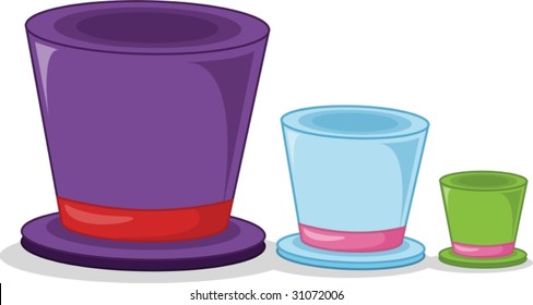 illustration of three assorted hats on white