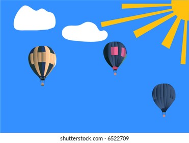 ilustración con tres globos en cielo azul