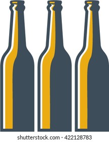 Illustration of three beer bottles long neck bottles viewed from front set on isolated white background done in retro style. 