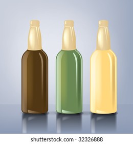 An illustration of three beer bottles with reflexions