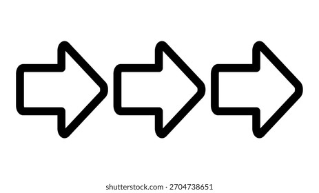 An illustration of three black arrows pointing right.
