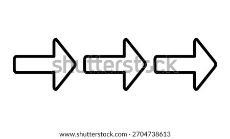 An illustration of three black arrows pointing right.
