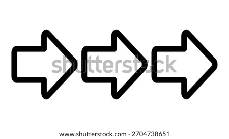 An illustration of three black arrows pointing right.