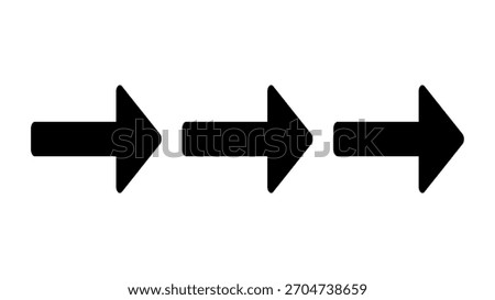 An illustration of three black arrows pointing right.