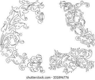 illustration with three black decorations on white background