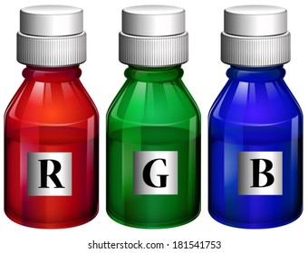 Illustration of the three bottles of ink on a white background