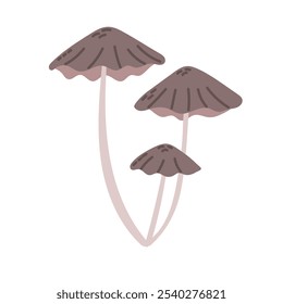 Illustration of three brown mushrooms with slender stems. Vector hand drawn artwork in simple and minimalist style isolated on white background