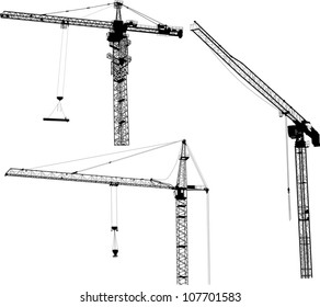 illustration with three building cranes isolated on white background