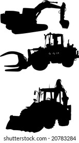illustration with three building machine silhouettes