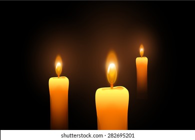 illustration of three burning little candles in the darkness