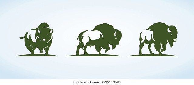 an illustration of three byson. vector logo idea with different posses of byson and separated layers.