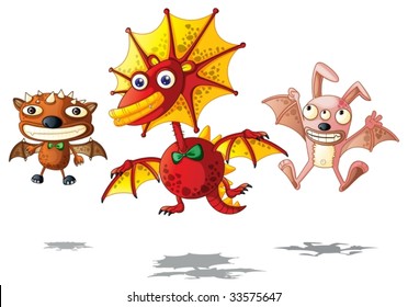 Illustration of three cartoon characters on white