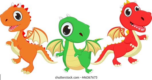illustration of three cartoon dragon