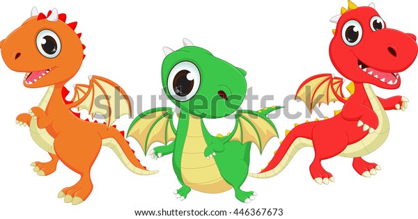 Illustration Three Cartoon Dragon Stock Vector (Royalty Free) 446367673 ...