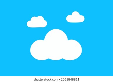 Illustration of Three Cartoon White Clouds on Bright Blue Background