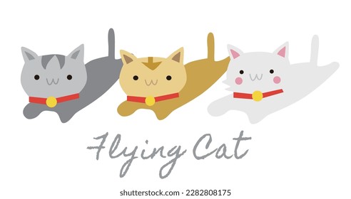 Illustration of three cats flying side by side
