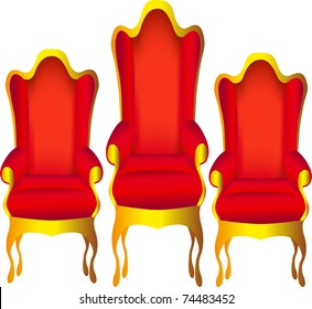 illustration three chairs for chief red insulated on white