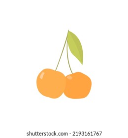 Illustration of three cherries on a branch. Vector drawing of fruit for design