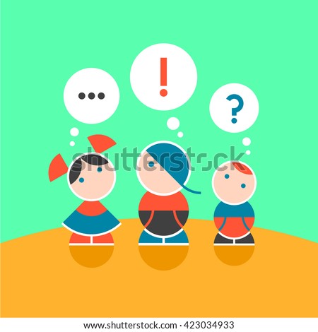 Illustration of three children with different thoughts. Color 1.