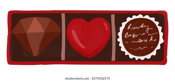 Illustration of three chocolate gifts in a box. The vector can be changed to your favorite arrangement.
