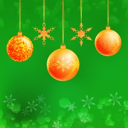 Illustration Of Three Christmas Decoration Balls With Snowflakes, Blur Elegant Background
