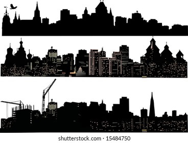 illustration with three cities silhouettes isolated on white background