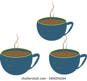 illustration of three coffee cups cartoon vector graphics