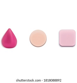 illustration of three colored makeup sponges of different color size and shape