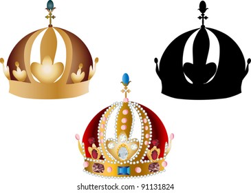 illustration with three crowns isolated on white background