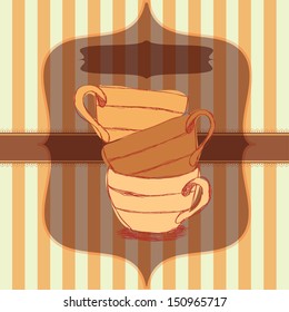 illustration with three cups. Coffee. tea. menu