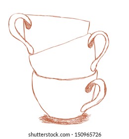 illustration with three cups. Coffee. tea. menu. white background