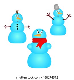 Illustration of three cute snowmen