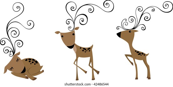 Illustration  with three deers